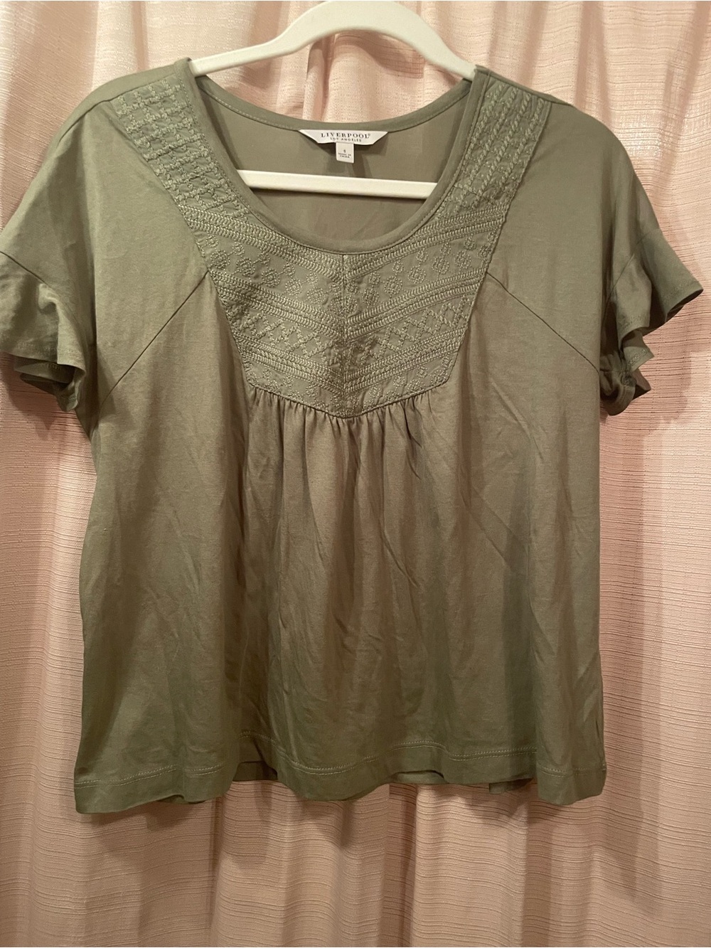 Women’s Green Liverpool Flutter Sleeve Knit-to Woven Top - S